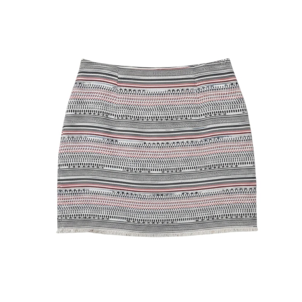 Loft Womens Size 16 Multi Color Striped Tweed Mini Skirt Frayed Hem NWT